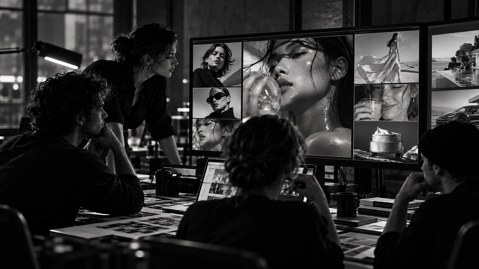 A creative review session in a production studio