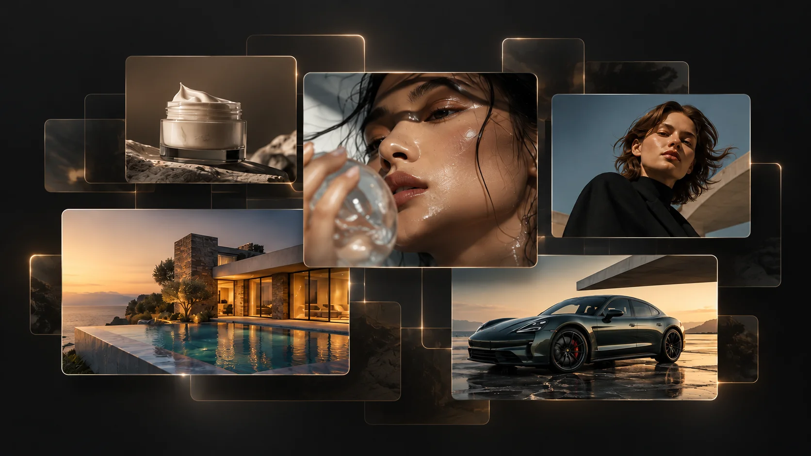 A beauty and style moodboard combining several visual directions