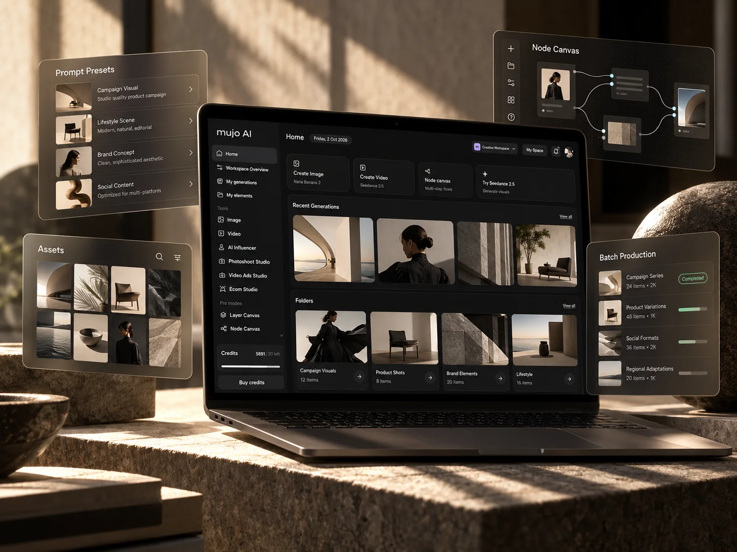 A configured Mujo AI creative production environment set up for a client team