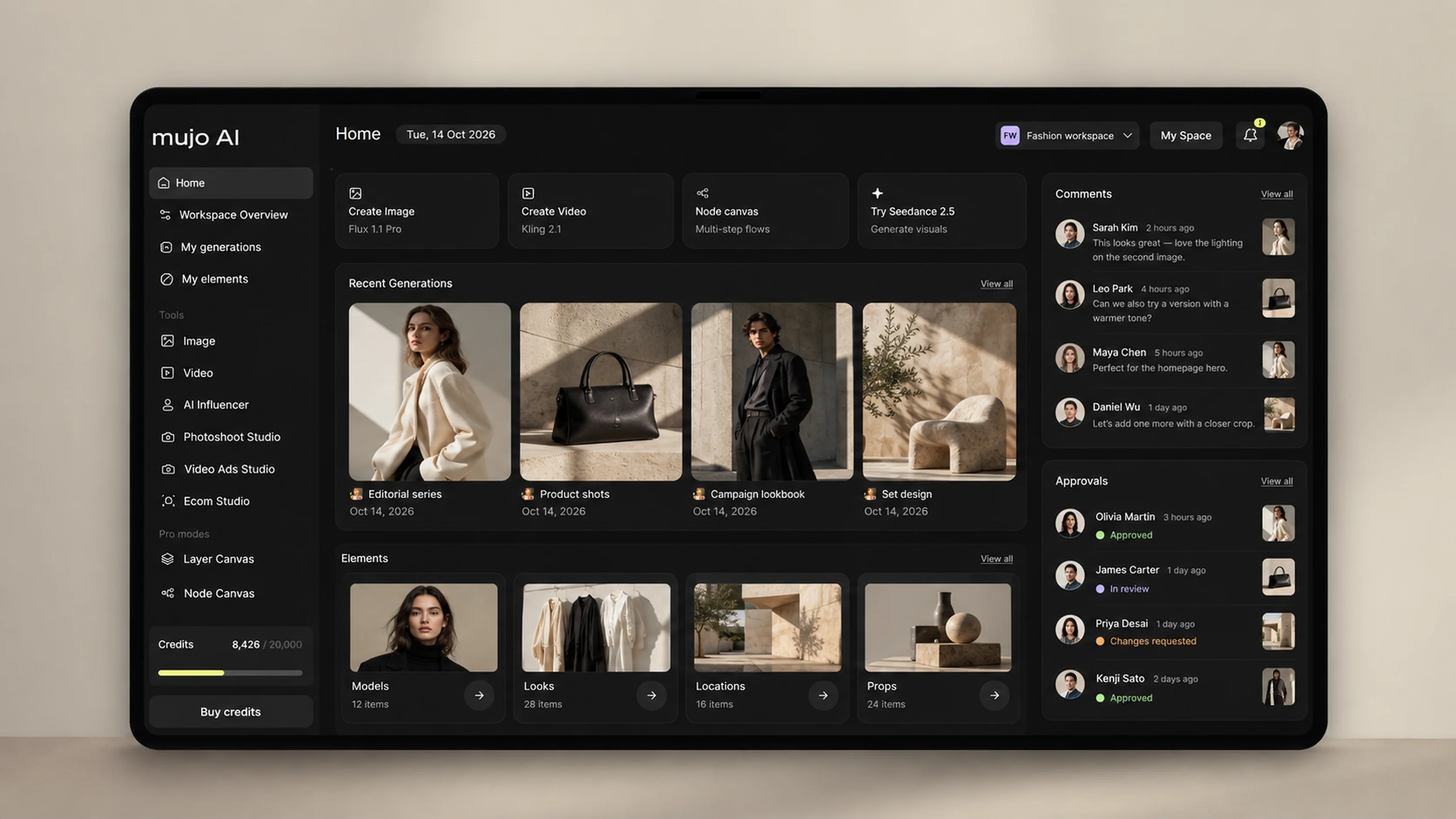 A configured Mujo workspace with projects, assets and a production library already in place