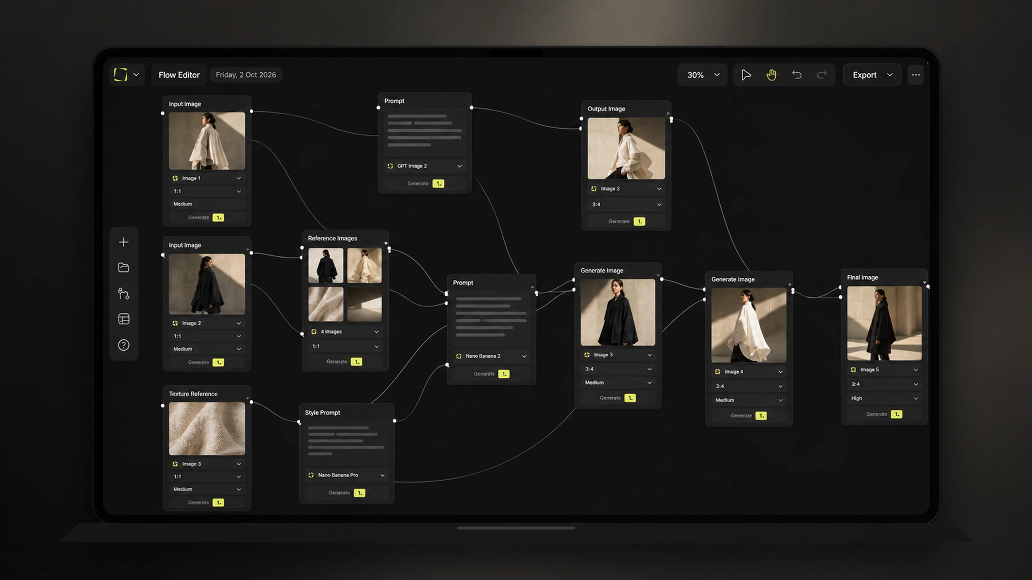 A production workflow built on the Mujo Node Canvas