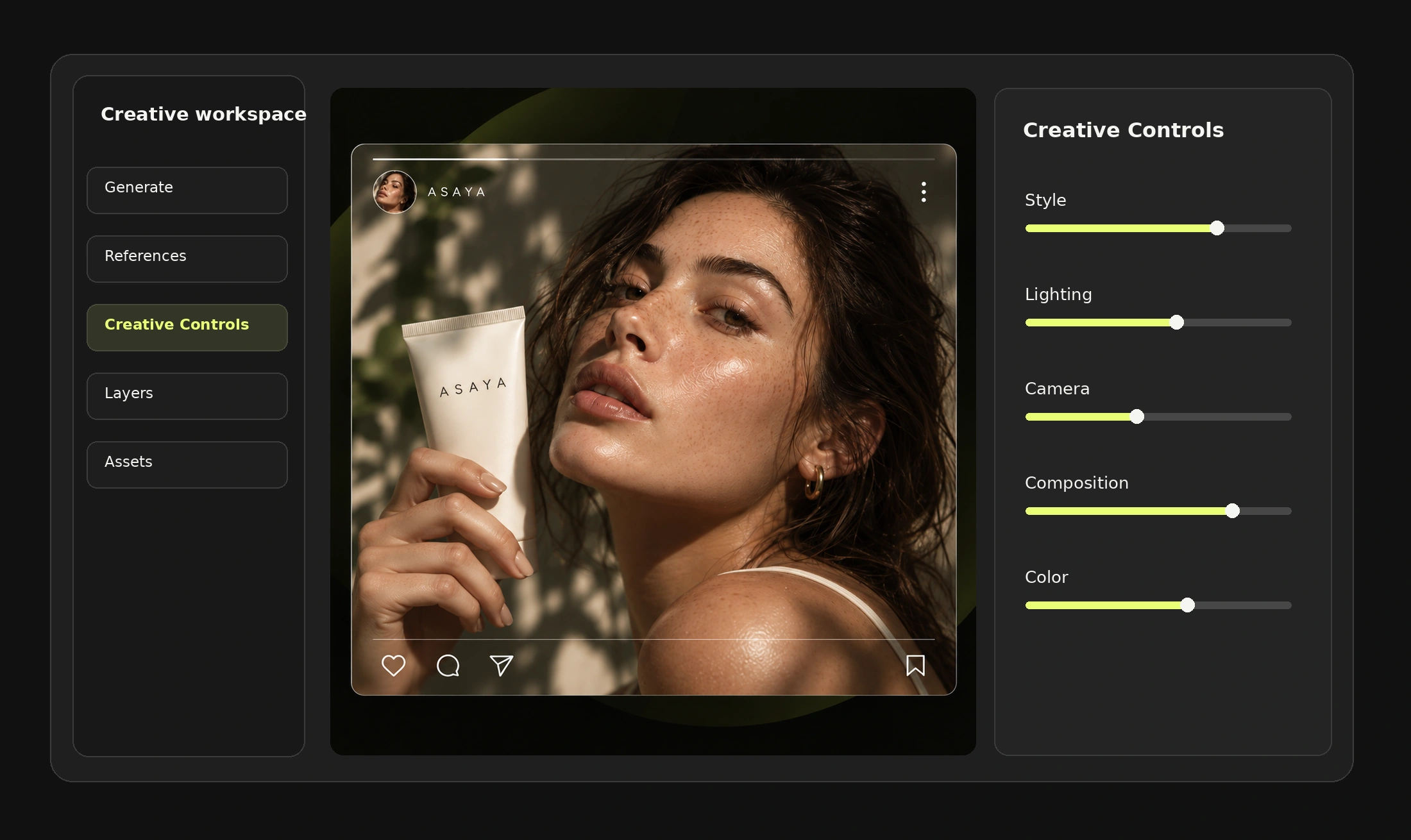 A master creative refined with controls in the editor