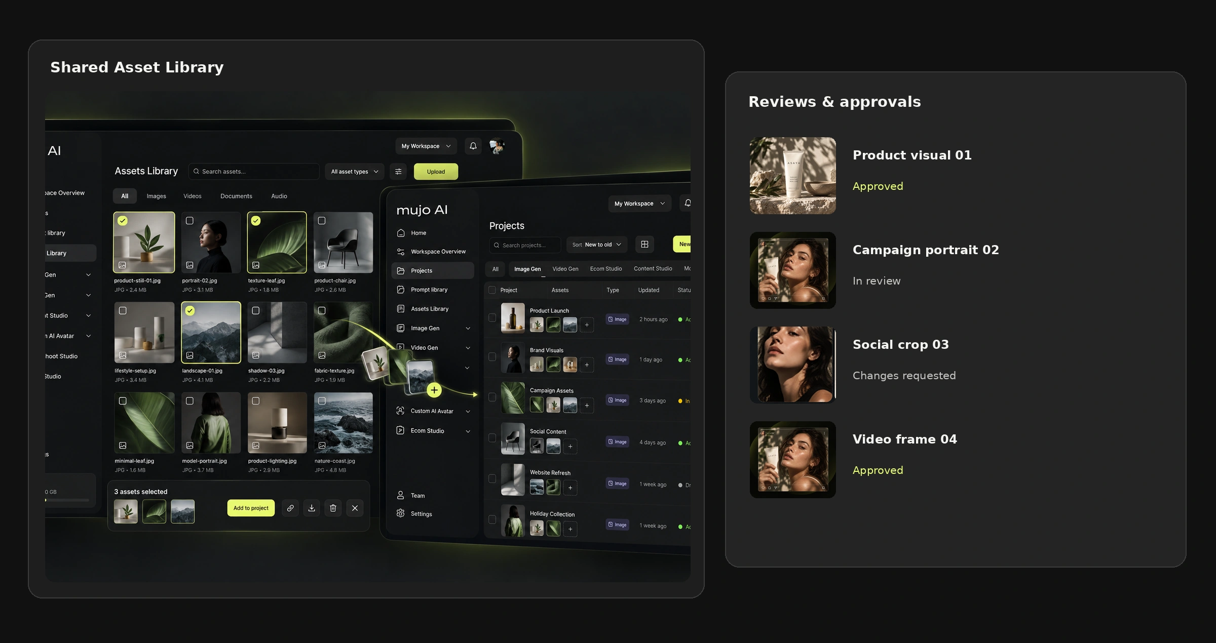 An asset library with campaign reviews alongside it