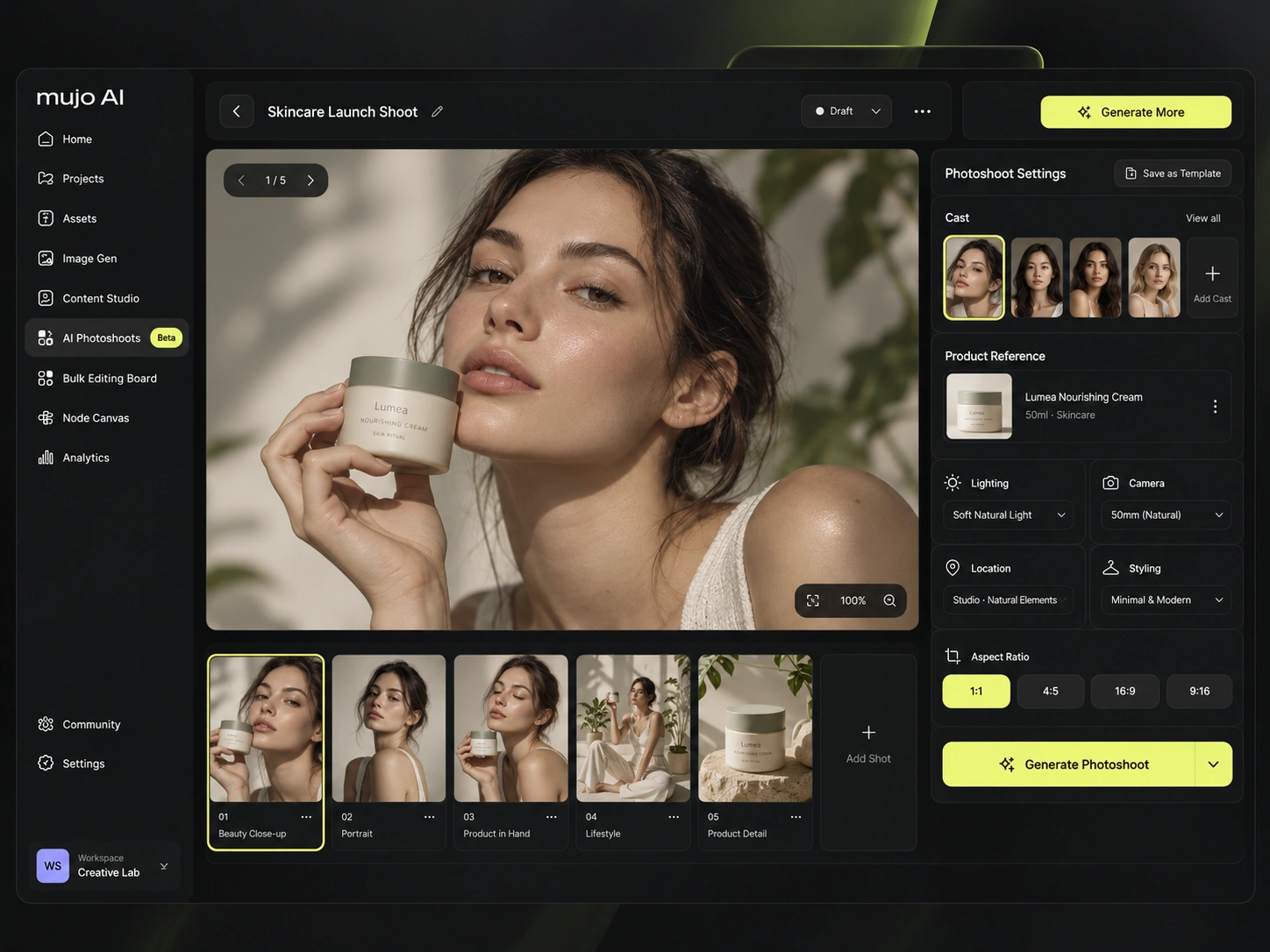 An AI photoshoot set up as a studio scene in Mujo