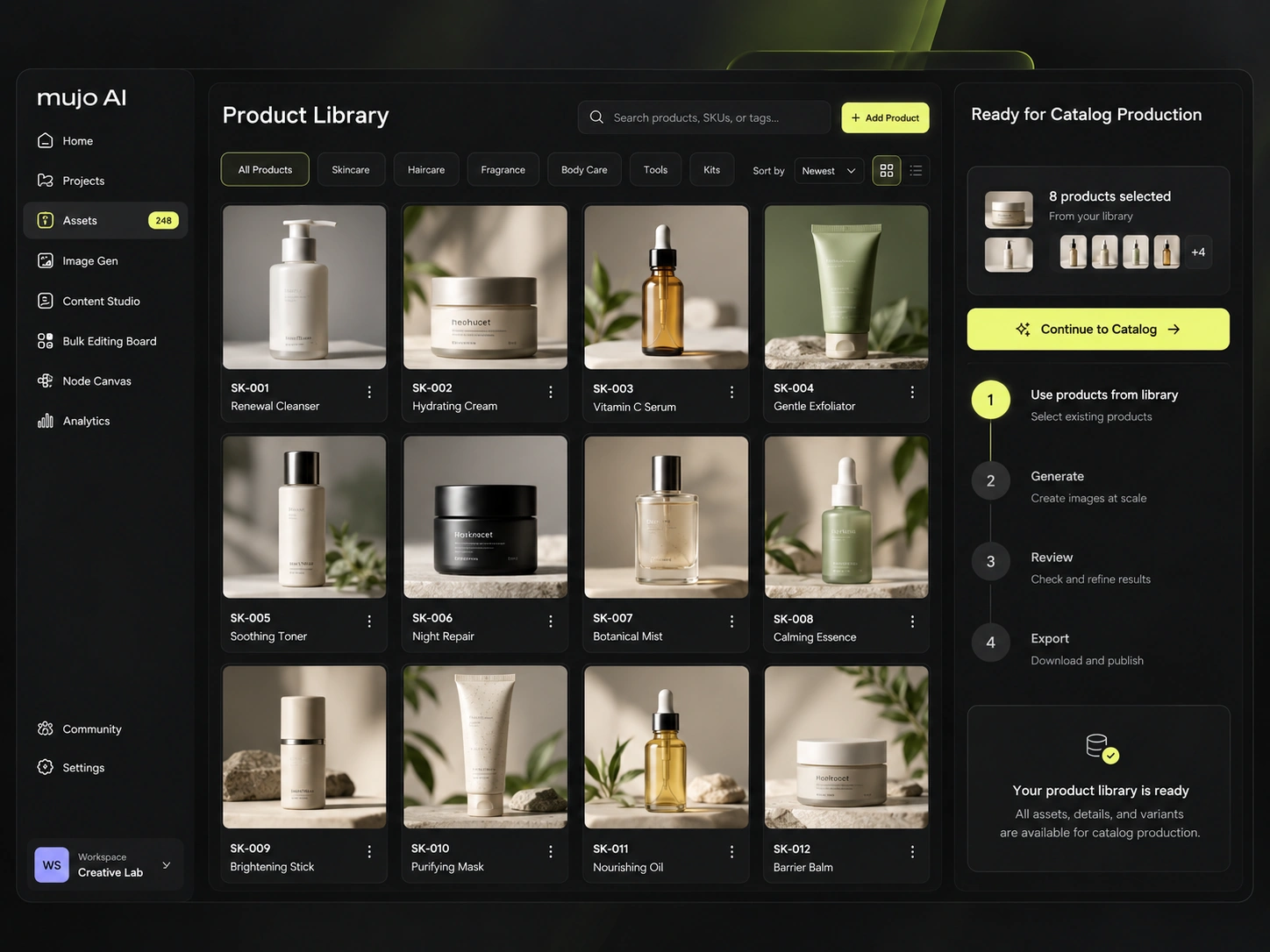 An asset library holding approved product imagery