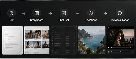Four pre-production deliverables produced from one brief