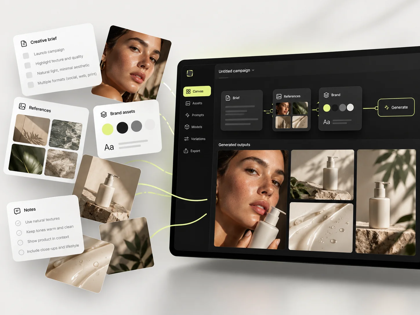 A creative brief and brand context open in a Mujo workspace
