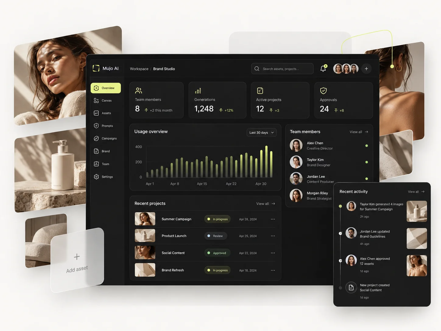 A creative team working in a shared Mujo workspace