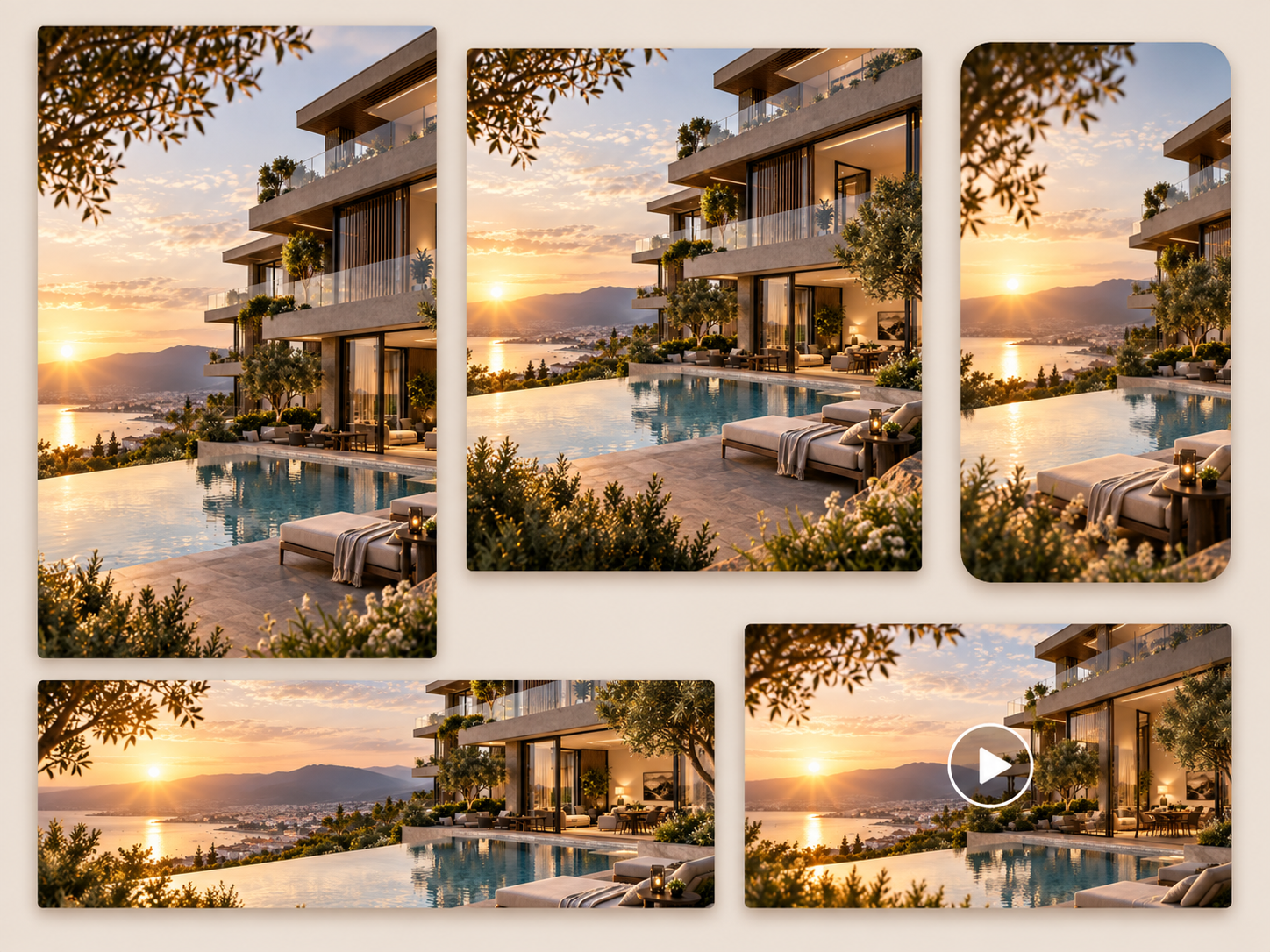 Preview of several related outputs developed from one creative concept