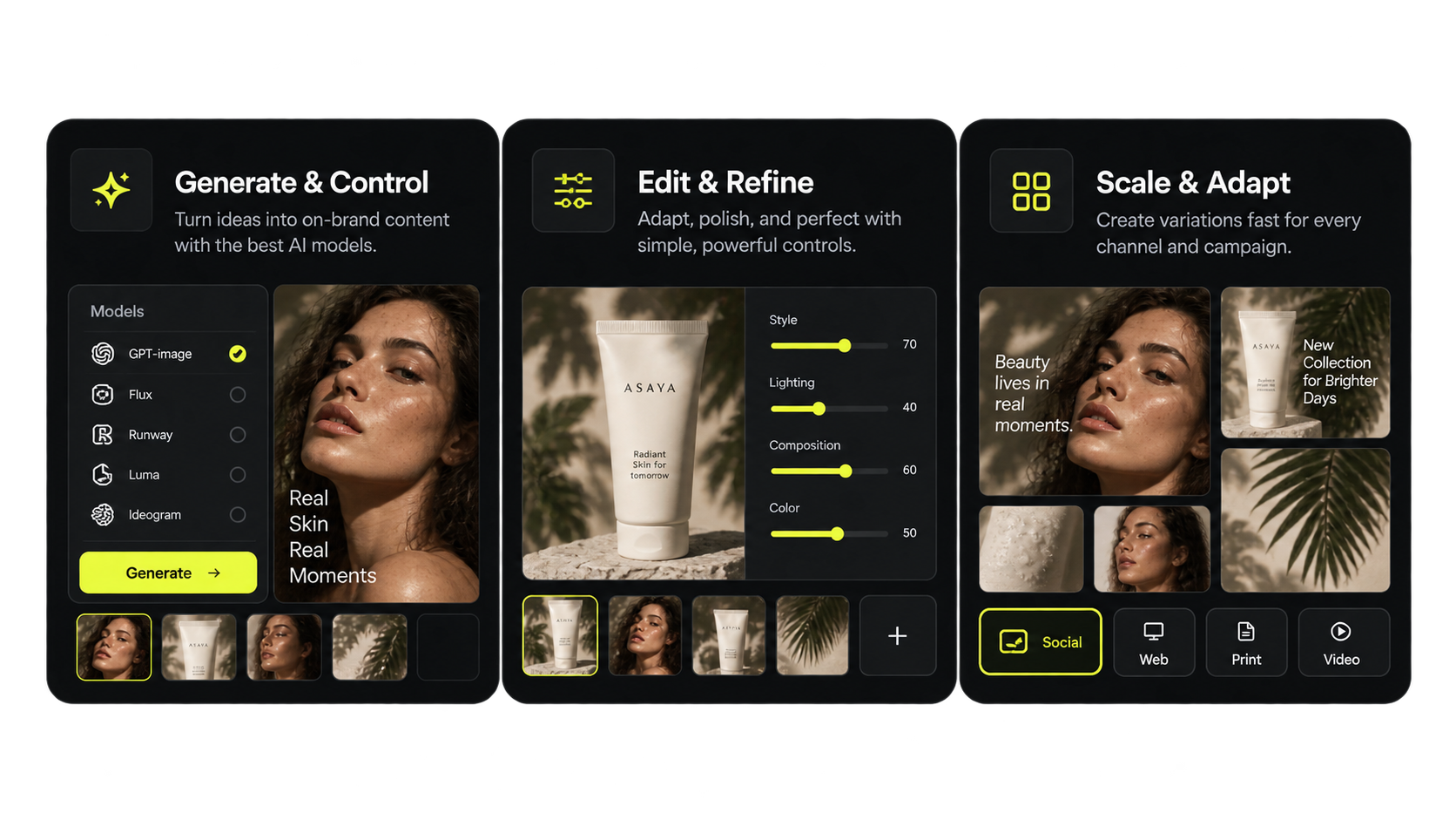 Layers editor refining a generated product visual