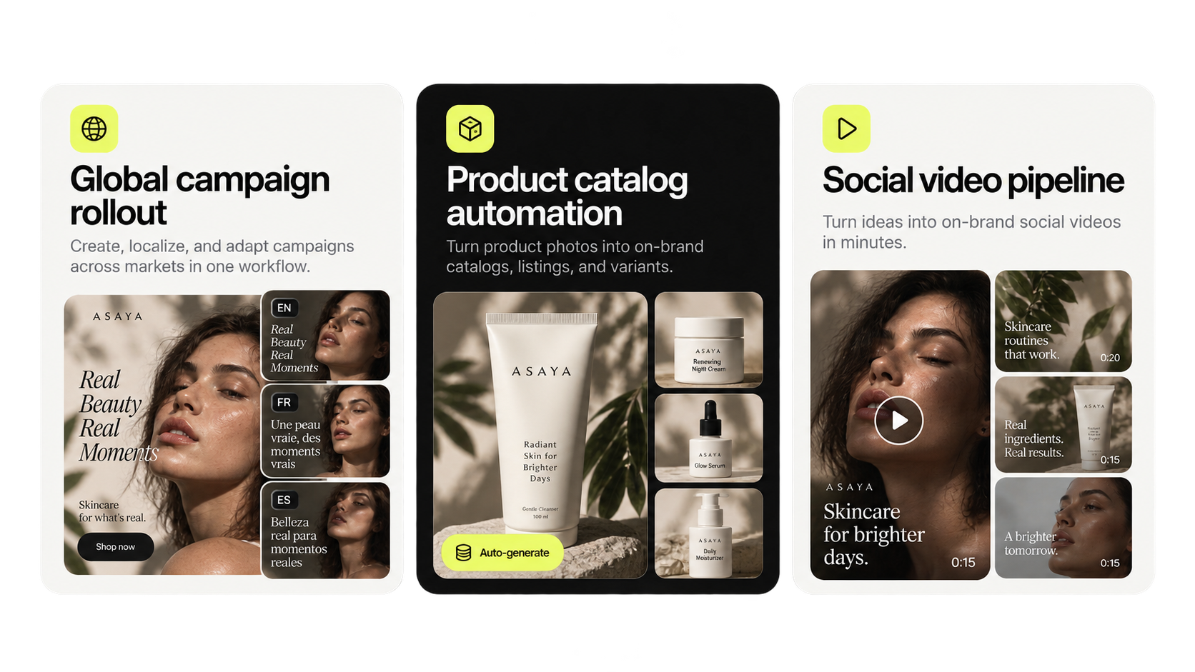 Workflow steps routing between image generation, editing, video and export