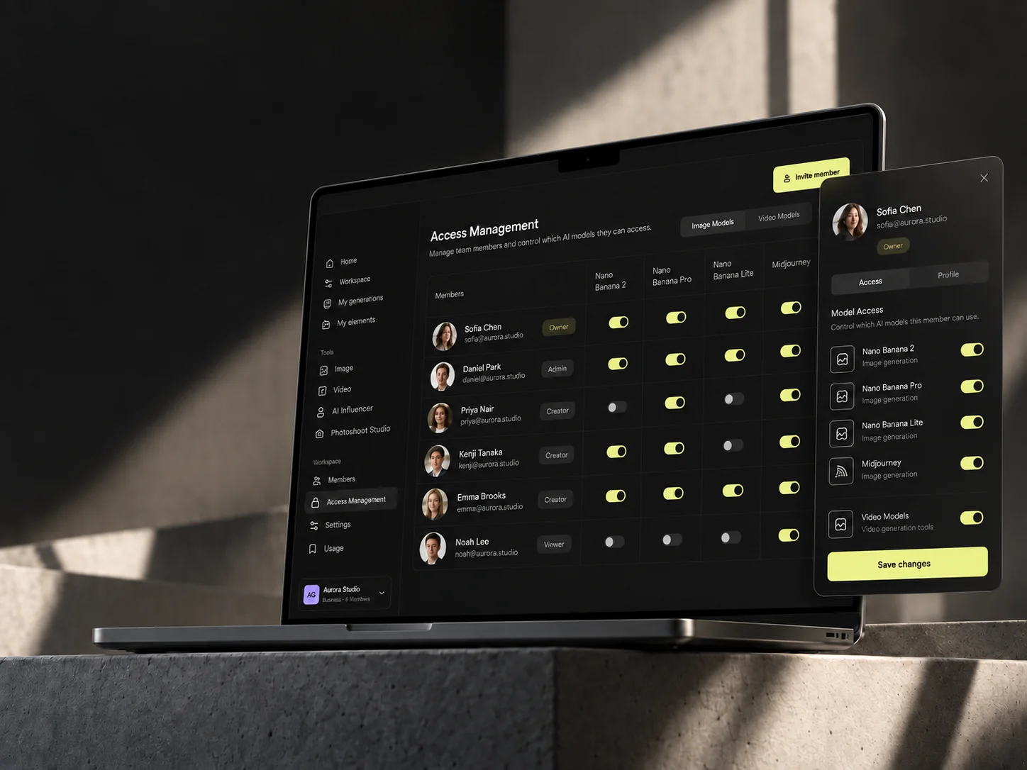 Permissions and per-model access managed for each team member