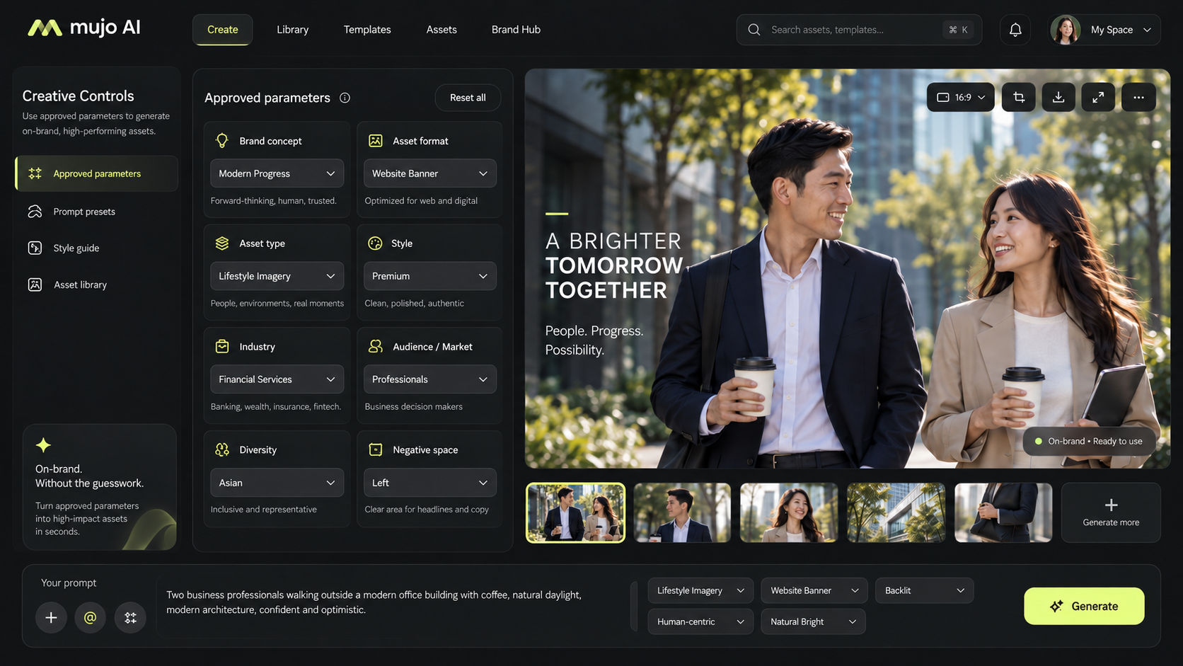 Control panel with model, lighting, camera, brand style and project settings