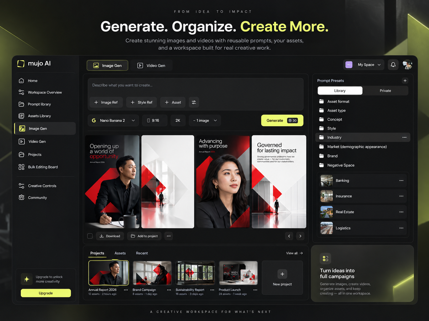 Generation board with parallel generations in progress, completed results and version history