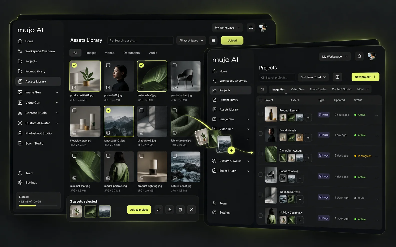 Shared asset library with drag and drop into team projects