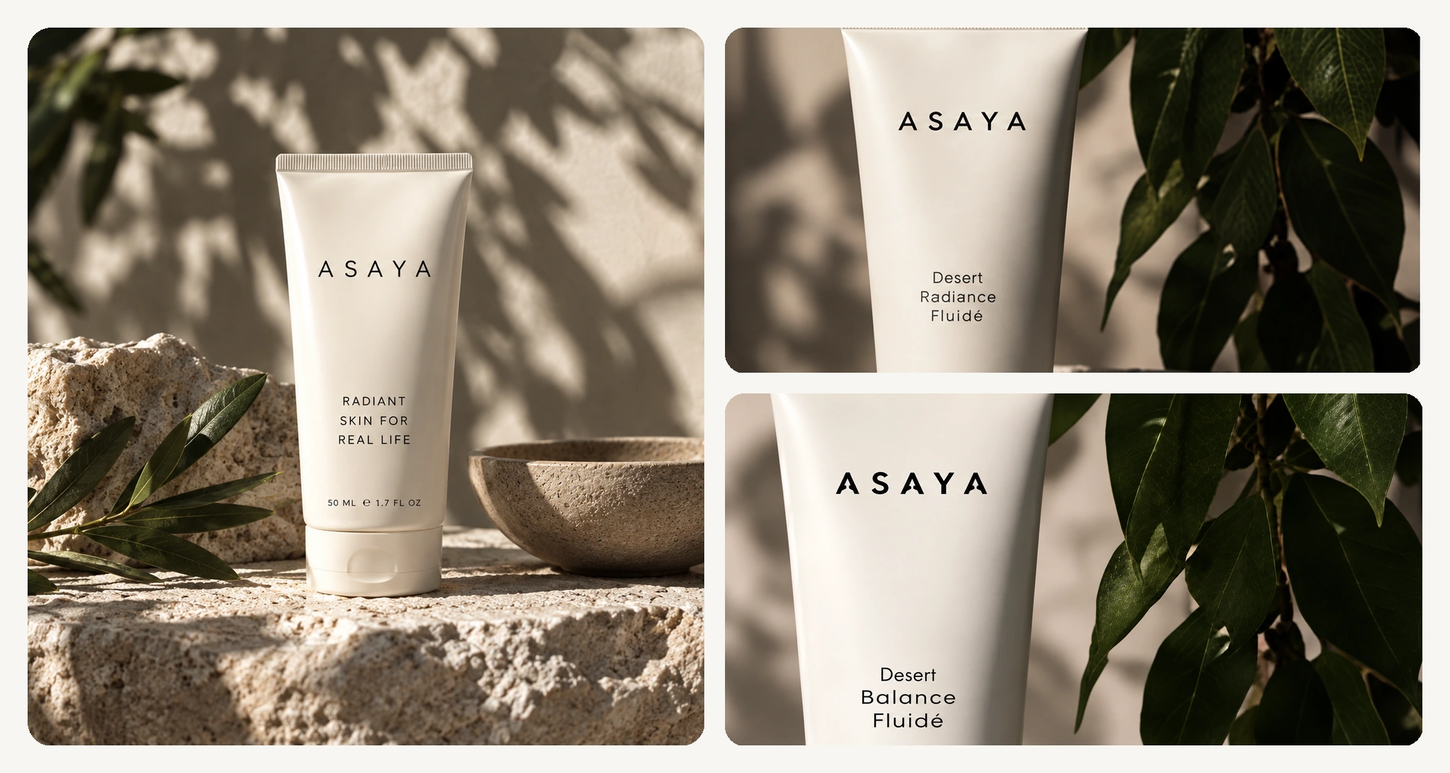 Editorial collage of skincare product photographs used across commerce and social formats