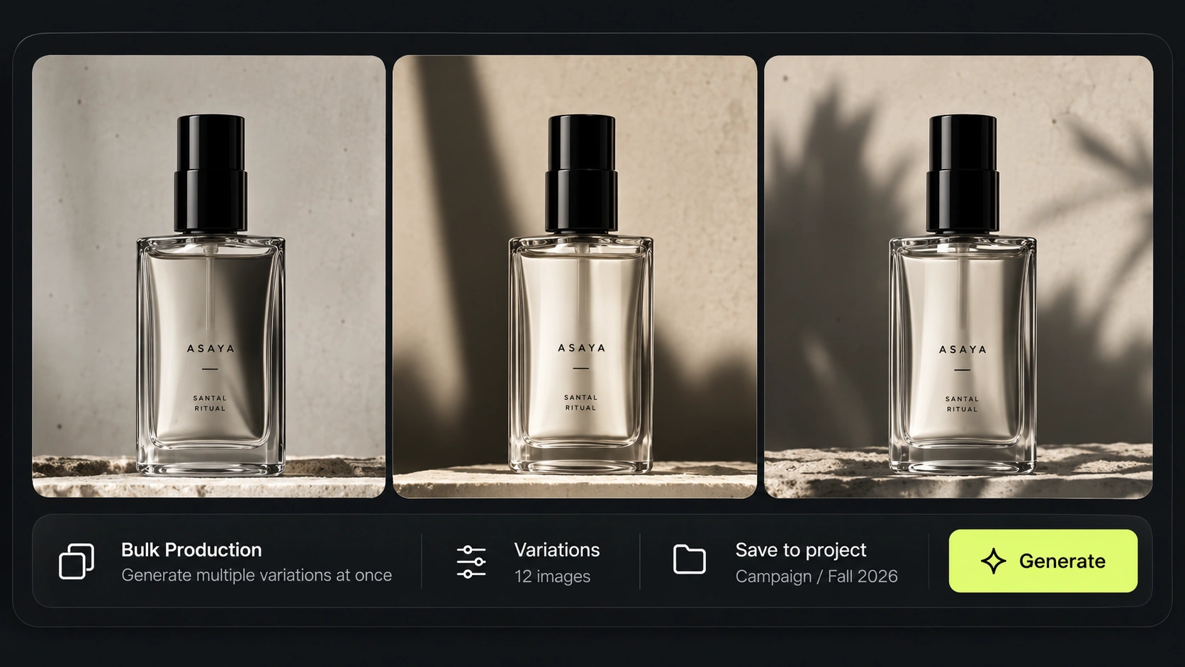 Concept visual of a bulk run producing three variations of the same product