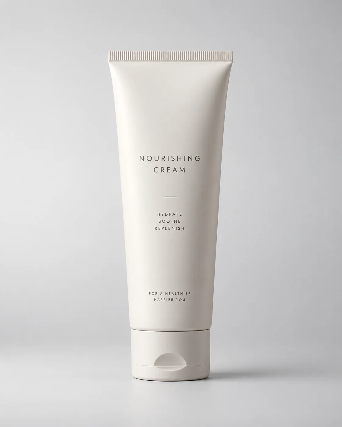 Cosmetic tube photographed on a clean light grey studio background with soft shadow